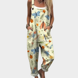 Dungarees with Watercolour Flowers Cream