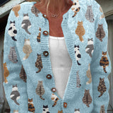 Charlotte | Cozy Cat Print Knit Cardigan