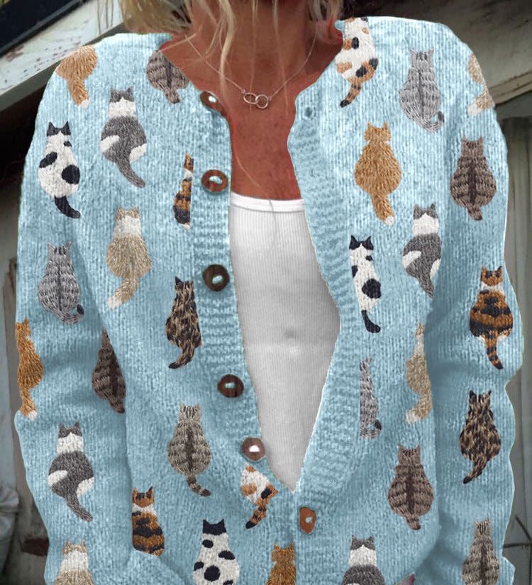 Charlotte | Cozy Cat Print Knit Cardigan