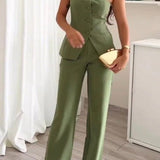 BRIA - Sleeveless Button Two-Piece Set