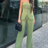 BRIA - Sleeveless Button Two-Piece Set