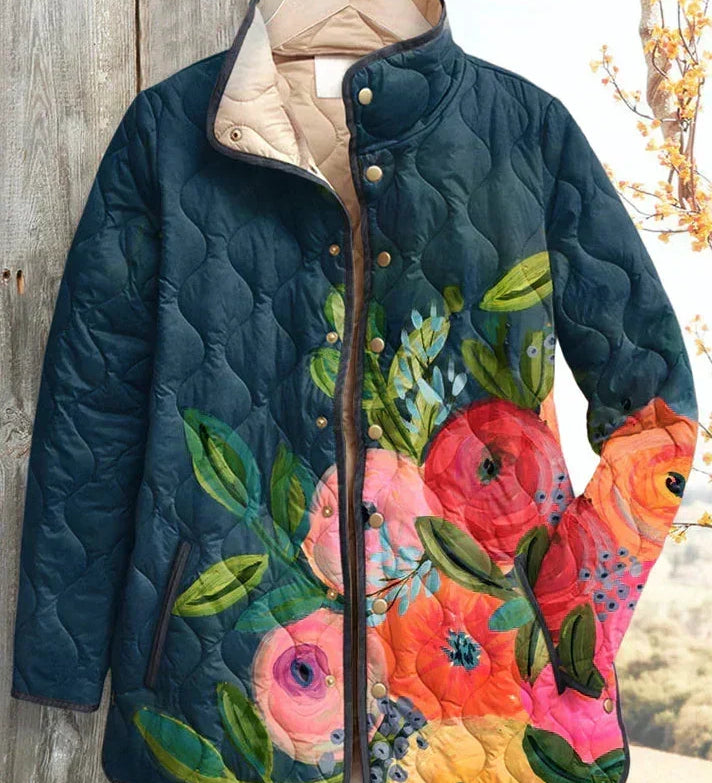 Vera™ | Quilted Jacket with Blooms on Navy