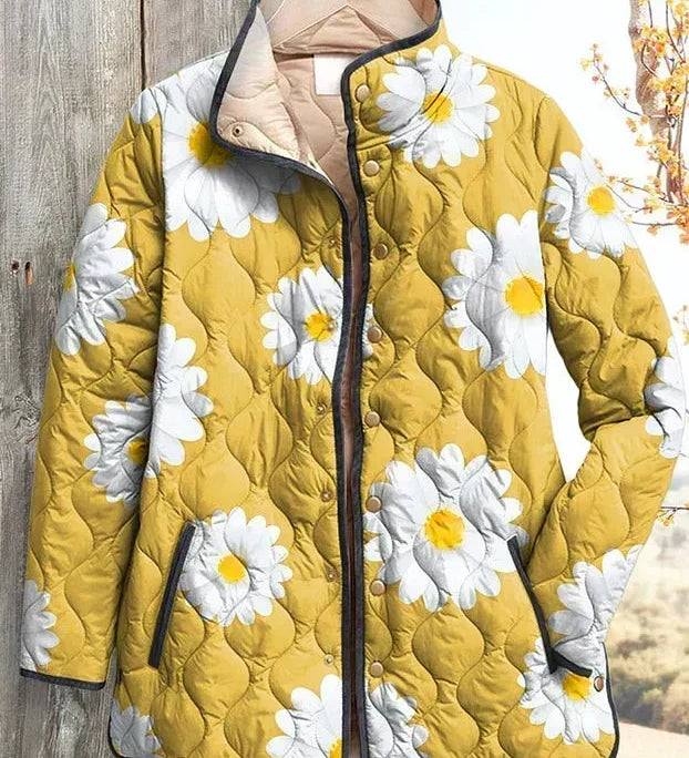 Alma™ | Quilted Jacket with Daisies in Yellow