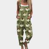 Dungarees with Rooster Motif Olive Green