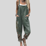 Olive-Green Dungarees with Floral Border
