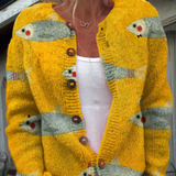 Anouk | Vintage Knit Fish-Print Cardigan