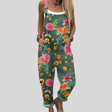 Floral Dungarees Teal Green
