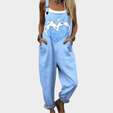 Dungarees with Heart Motif Light Blue