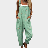 Dungarees with White Blossoms Sage Green