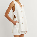 Fiona - Sleeveless Button Ensemble