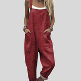 Wine-Red Dungarees with Textured Pattern
