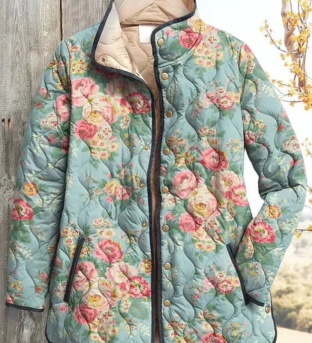Nadia™ | Quilted Jacket with Roses on Mint
