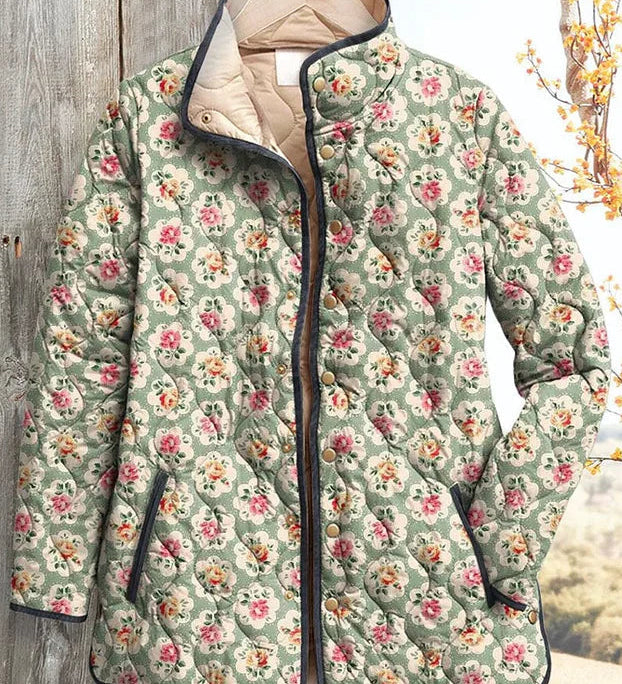 Trudy™ | Quilted Jacket with Roses on Sage