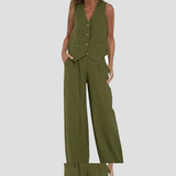Aira - Button Gilet & Wide Trousers Ensemble
