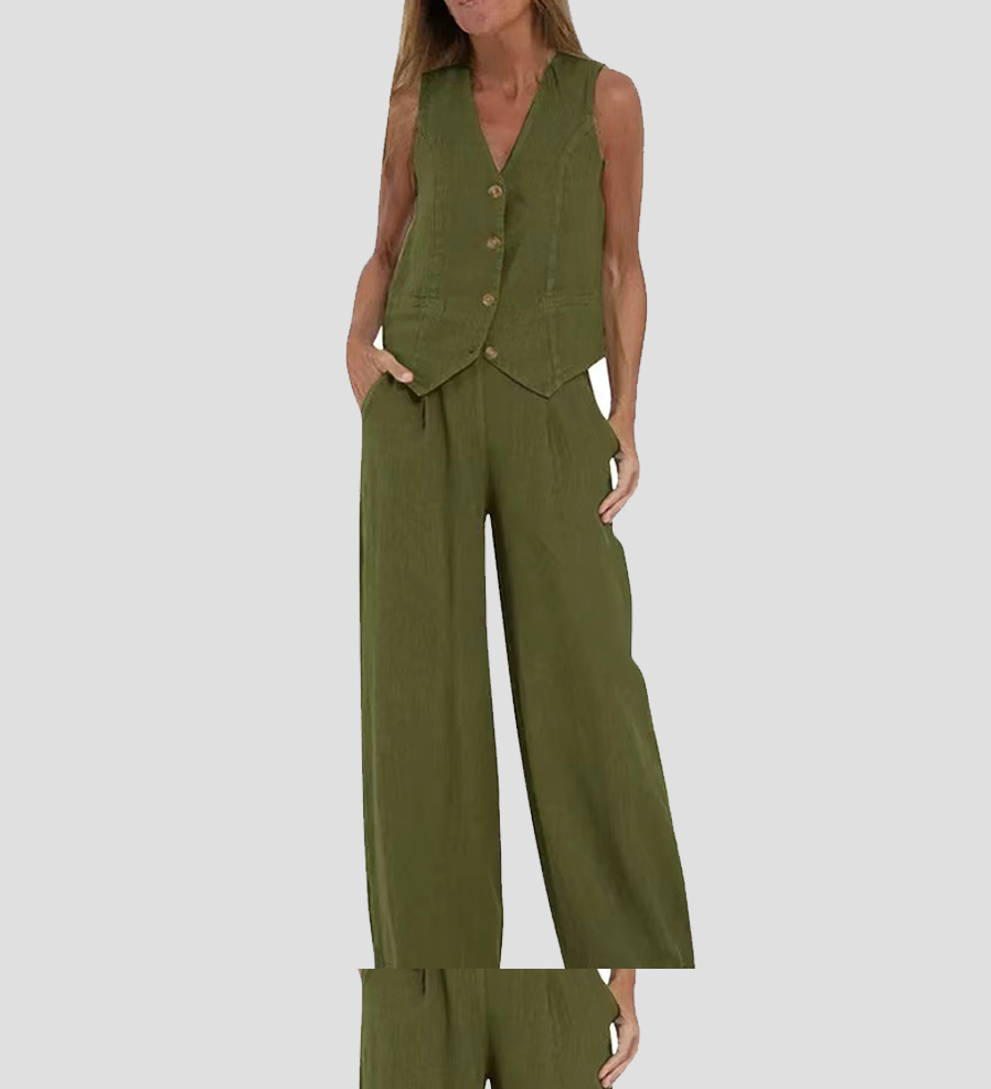 Aira - Button Gilet & Wide Trousers Ensemble