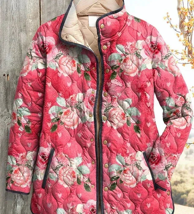 Sylvia™ | Quilted Jacket with Roses in Berry