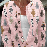 Charlotte | Cozy Cat Print Knit Cardigan