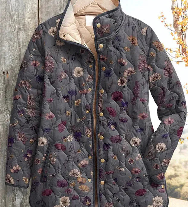 Matilda™ | Quilted Jacket with Floral Pattern in Grey