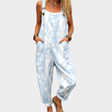 Dungarees with Light-Blue Leaf Motif
