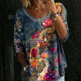 Ava | Vintage Floral Denim Blouse