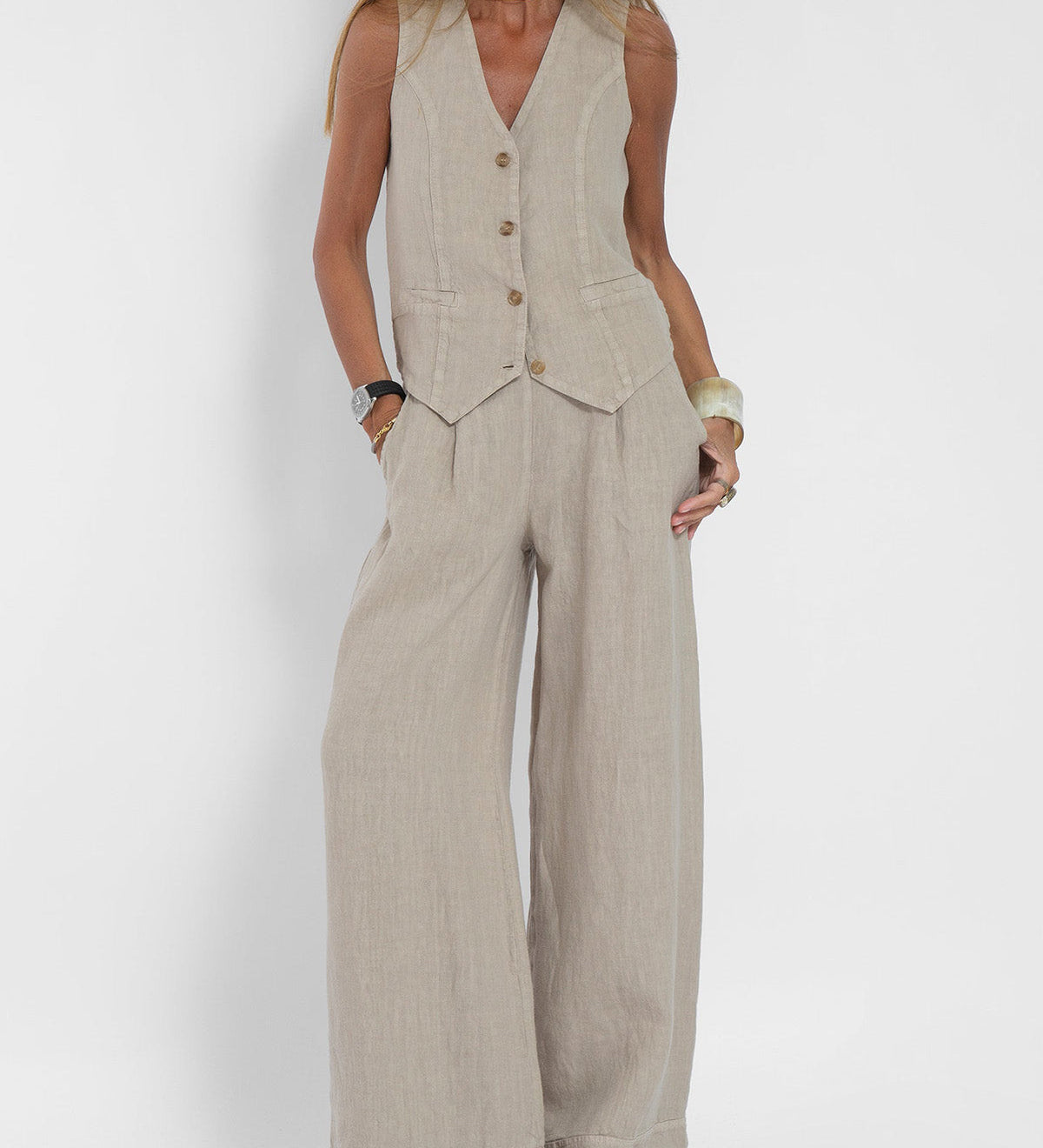 Aira - Button Gilet & Wide Trousers Ensemble