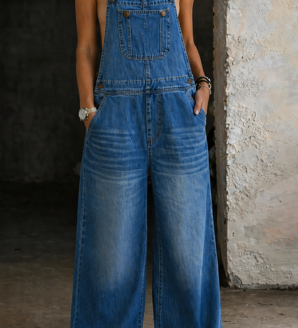 Phoebe | Elasticated-Waist Denim Dungarees