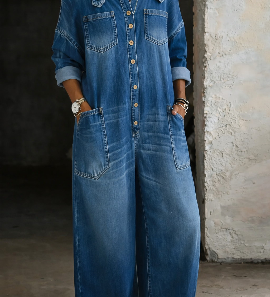 Isla | Off-the-Shoulder Denim Jumpsuit
