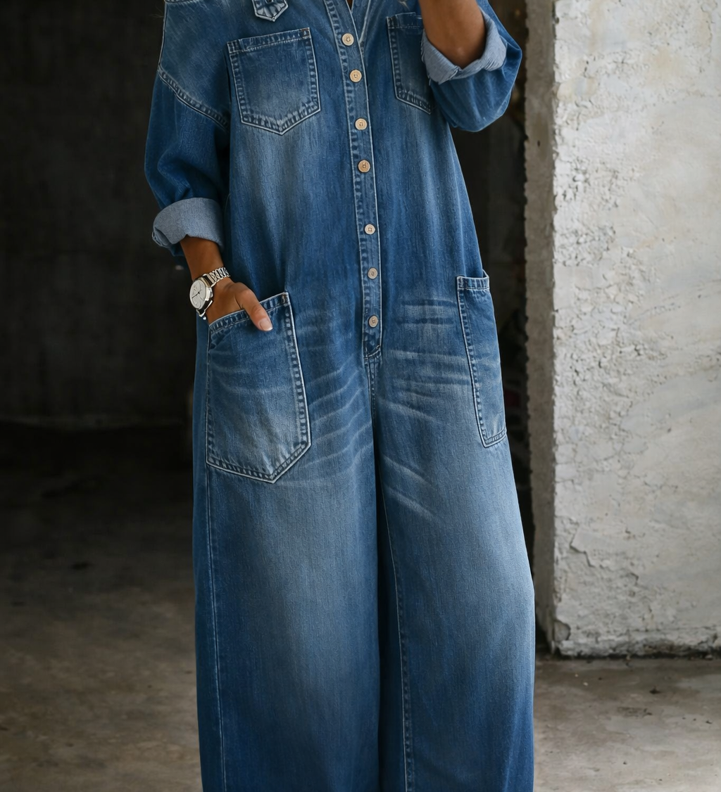 Abigail | Off-the-Shoulder Denim Jumpsuit