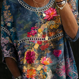Ava | Vintage Floral Denim Blouse