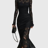 Monica | Elegant Maxi Dress with Flared Lace Skirt