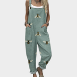 Dungarees with Bee Print Sage Green