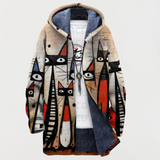 Prudence | Coat with Abstract Pattern and Cat