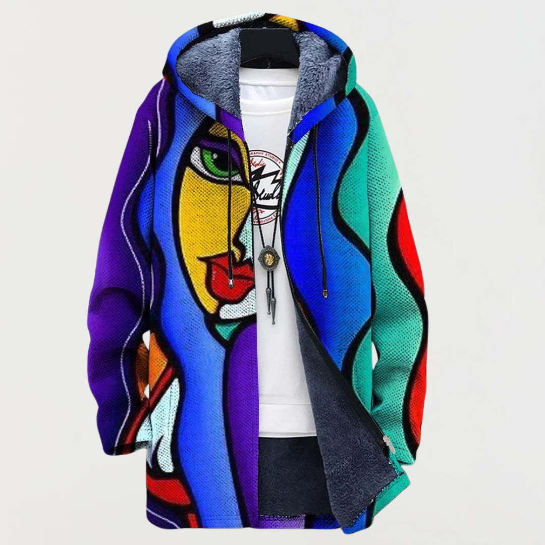 Araminta | Coat with Colourful Art