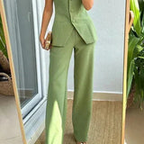 BRIA - Sleeveless Button Two-Piece Set