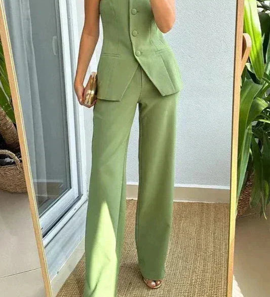 BRIA - Sleeveless Button Two-Piece Set