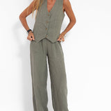 Aira - Button Gilet & Wide Trousers Ensemble
