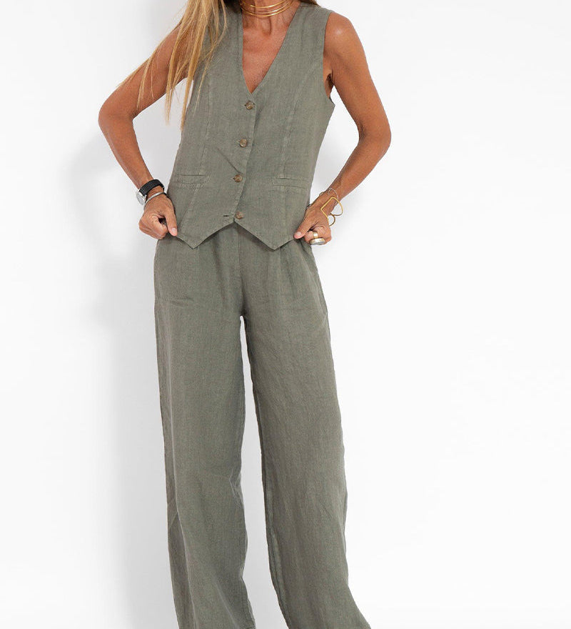 Aira - Button Gilet & Wide Trousers Ensemble