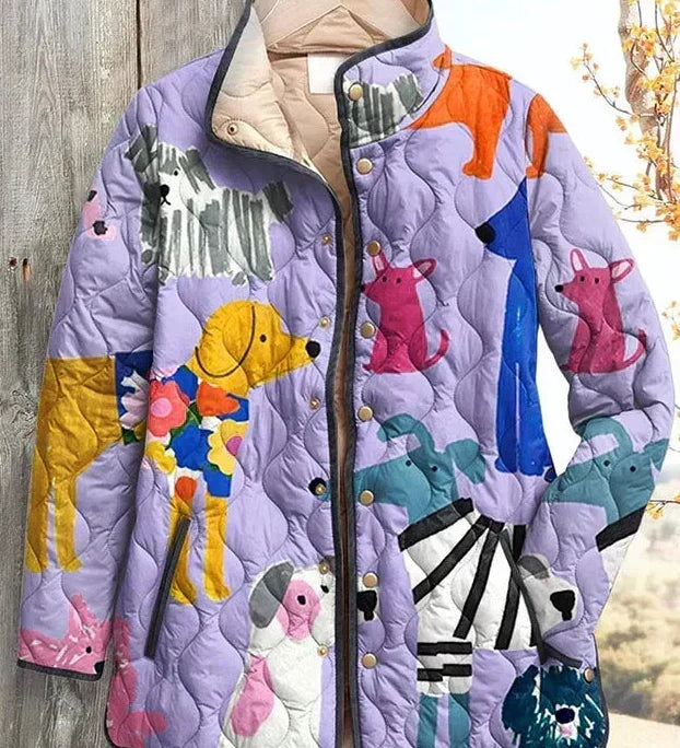 Ursula™ | Quilted Jacket with Dogs in Lilac
