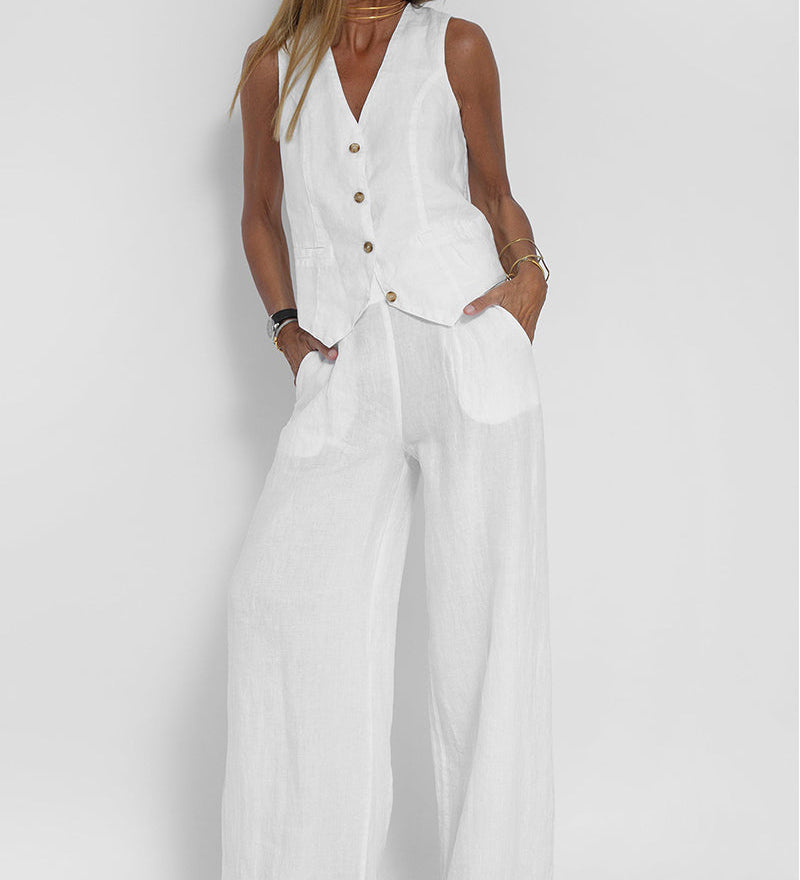 Aira - Button Gilet & Wide Trousers Ensemble