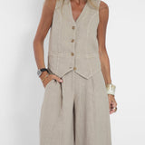 Aira - Button Gilet & Wide Trousers Ensemble