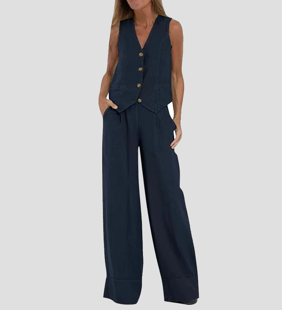 Aira - Button Gilet & Wide Trousers Ensemble