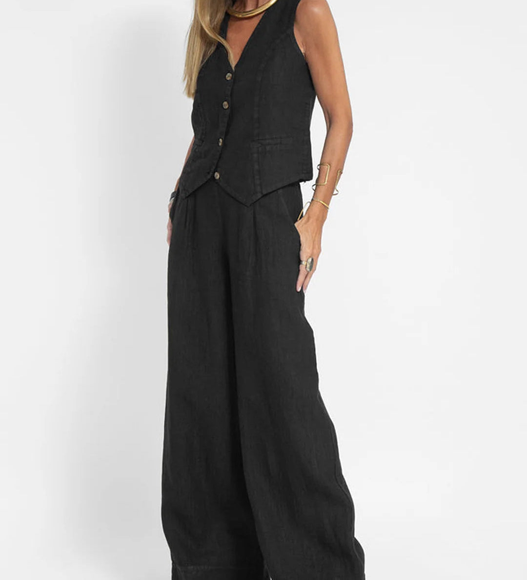 Aira - Button Gilet & Wide Trousers Ensemble