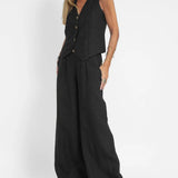 Aira - Button Gilet & Wide Trousers Ensemble