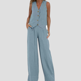 Aira - Button Gilet & Wide Trousers Ensemble
