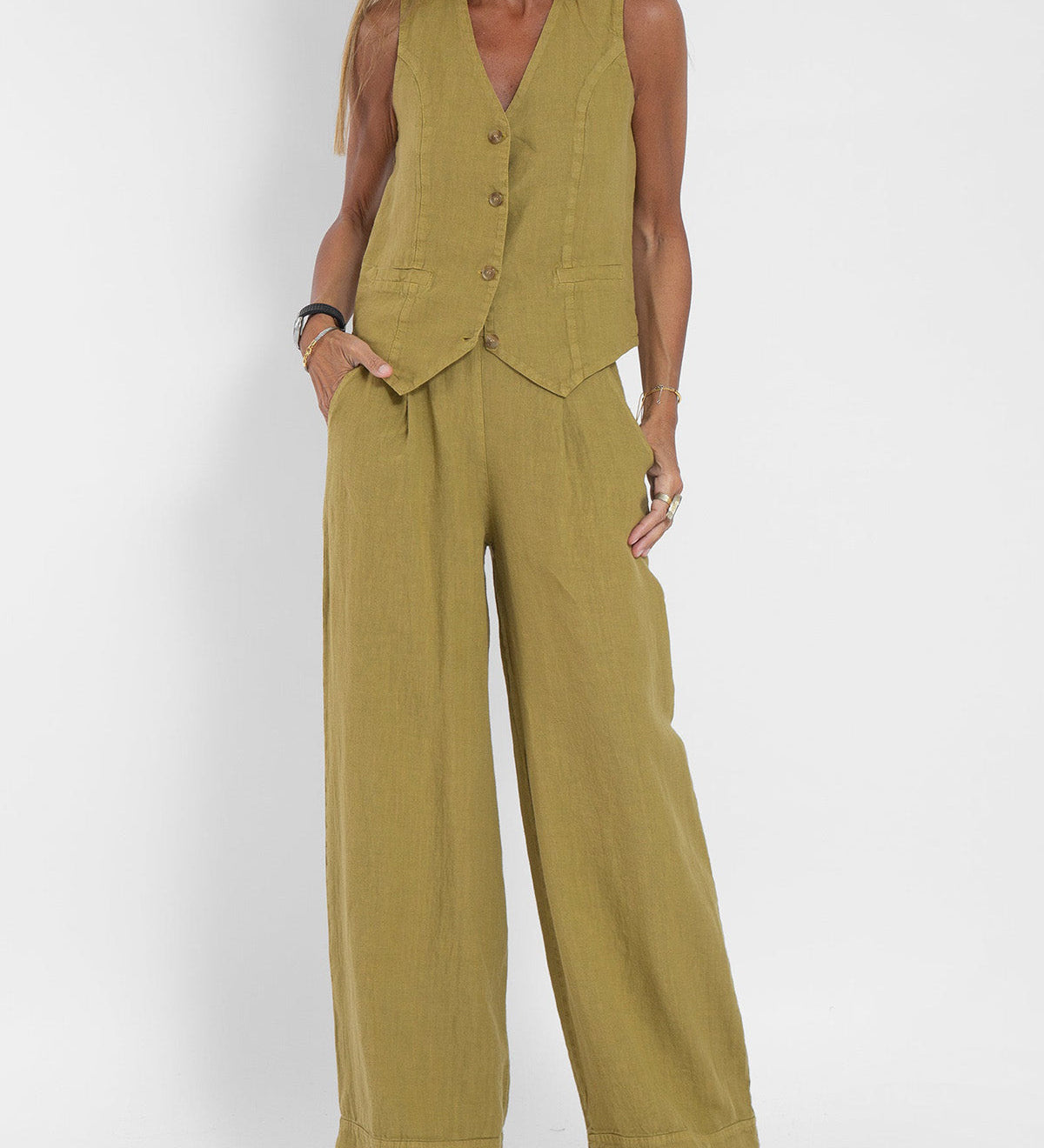 Aira - Button Gilet & Wide Trousers Ensemble