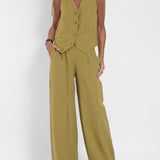 Aira - Button Gilet & Wide Trousers Ensemble