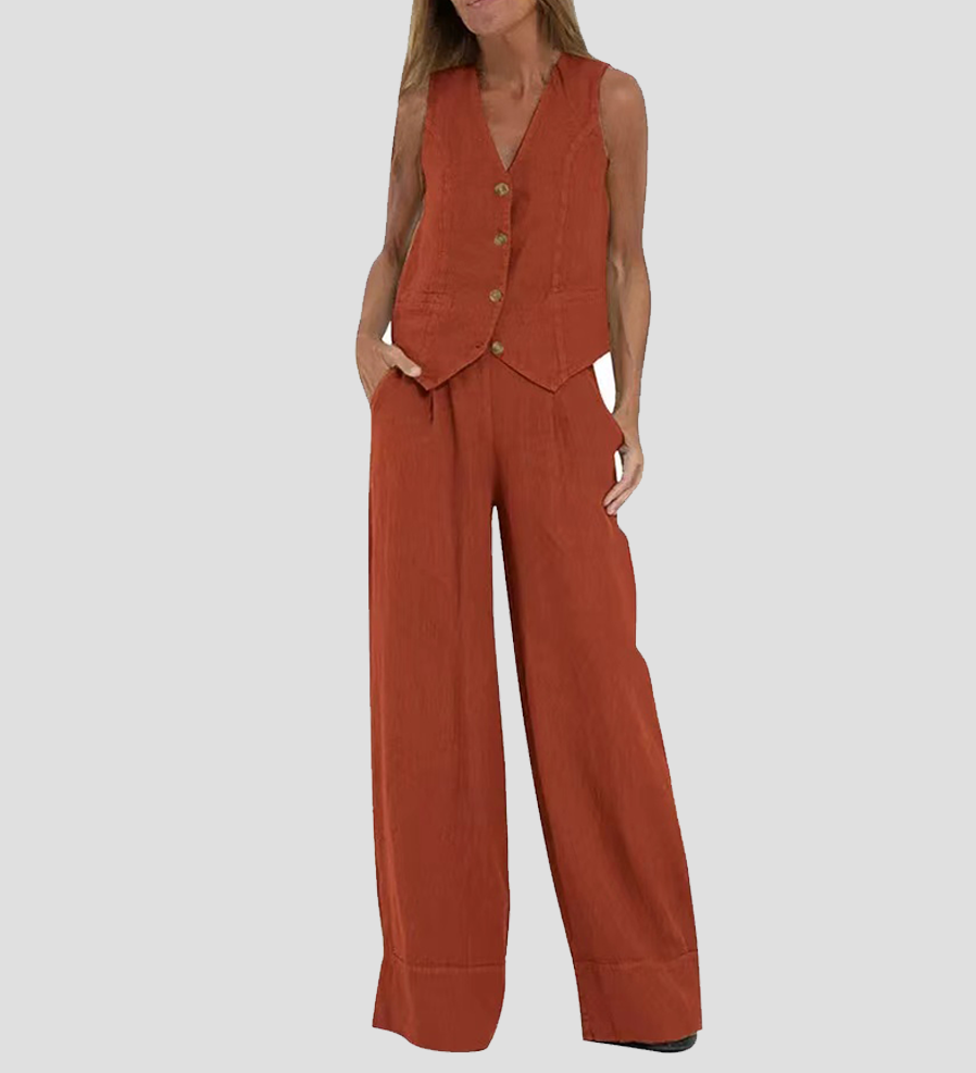 Aira - Button Gilet & Wide Trousers Ensemble