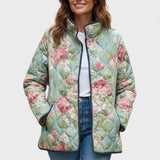 Gina™ | Quilted Jacket with Large Roses in Sage