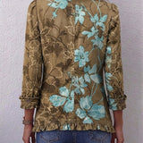 Judith™ | Blazer in Olive with Turquoise Blossoms