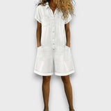 Georgina | Vintage Cotton Denim-Look Short Jumpsuit